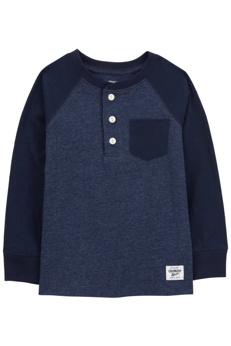 Remera henley de algodón, mangas raglán, azul marino. Talles 2-5T Remera henley de algodón, mangas raglán, azul marino. Talles 2-5T