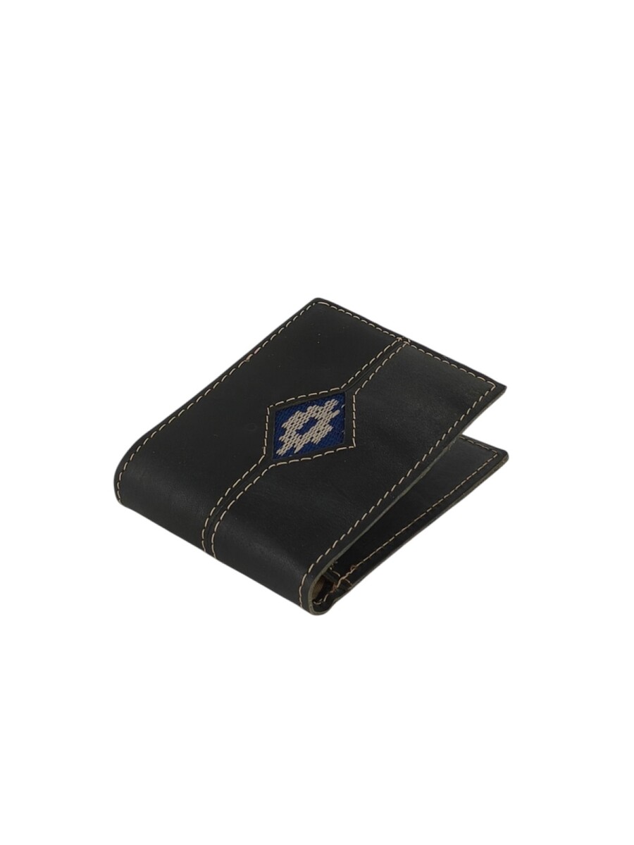 Billetera de cuero con detalle en guarda pampa - Negro 