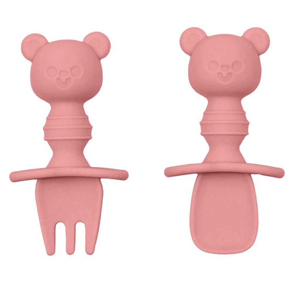 Set x2 cubiertos entrenamiento BUBA silicona OSO rosa