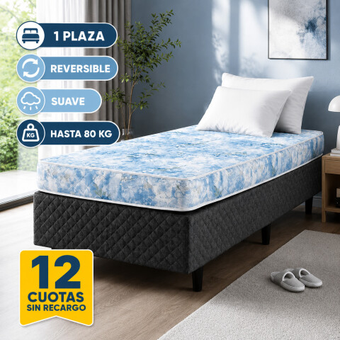 Sommier AUSTRAL - 1 Plaza - Espuma - Reversible - Suave - Base Box Madera - 80x188x53 cm Sommier AUSTRAL - 1 Plaza - Espuma - Reversible - Suave - Base Box Madera - 80x188x53 cm