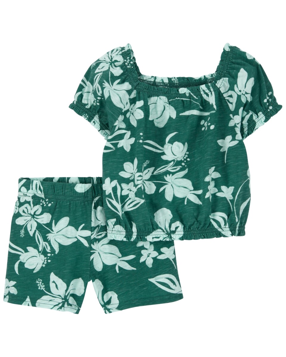 Set dos piezas de algodón, short y blusa diseño floral 