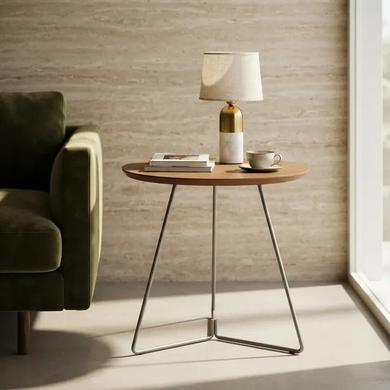 MESA LATERAL REDONDA - TAPA DE MADERA COLOR MIEL Y PIE EN METAL GRAFITO MESA LATERAL REDONDA - TAPA DE MADERA COLOR MIEL Y PIE EN METAL GRAFITO