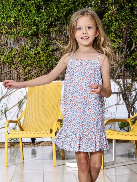 Vestido Estampado De Tirantes Con Bordados Blanco