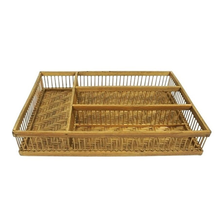 Organizador de Cubiertos Rectangular c/4 Divisiones en Bambú Natural