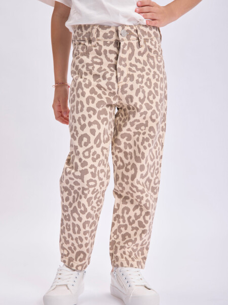 Pantalón jean slouchy Estampado Animal Taupe