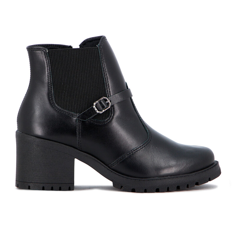 Comfortflex Bota Cuero Caña Media C/elastico Tira C/ Hebilla Y Taco Cuadrado Bajo Negro