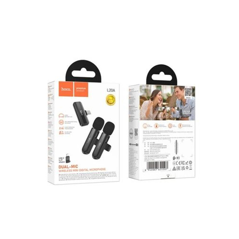 Set de 2 Micrófonos Solaperos HOCO L20A Lightning y USB-C Set de 2 Micrófonos Solaperos HOCO L20A Lightning y USB-C