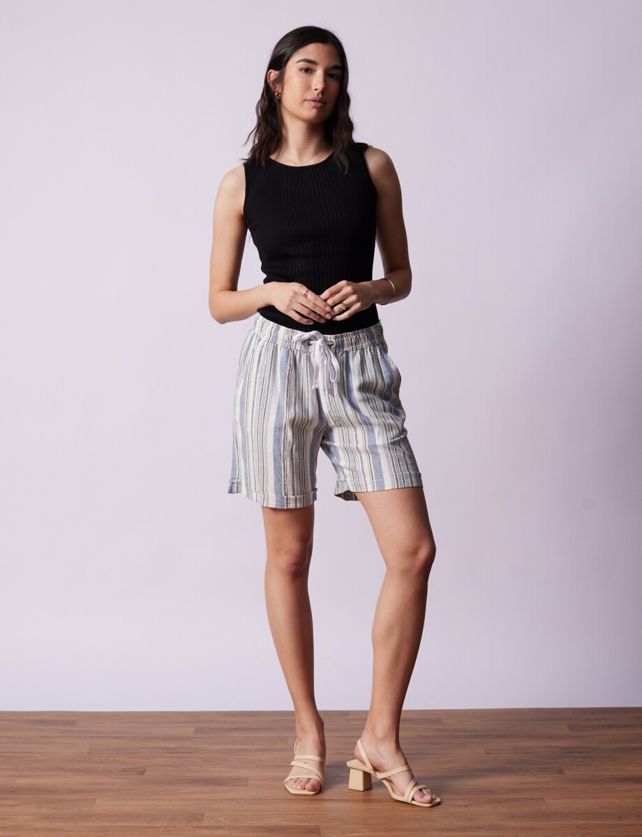 Short Lino - Azul/blanco 