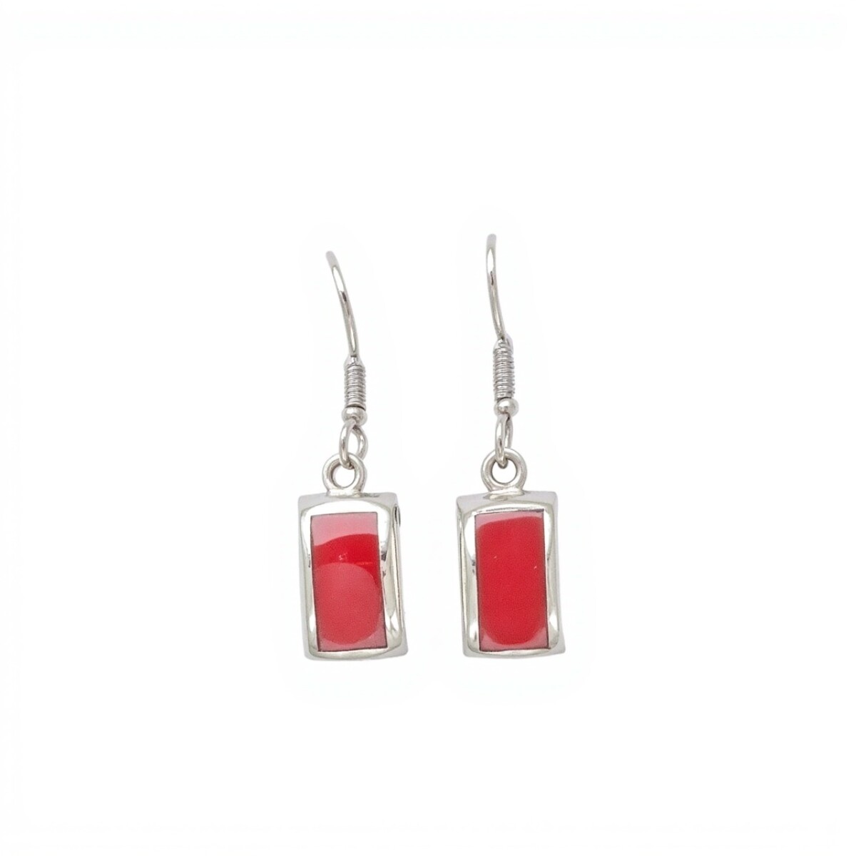Caravanas Colgante rectangulo-Plata 925-Piedra Coral rojo-CA3393 - conpiedra 