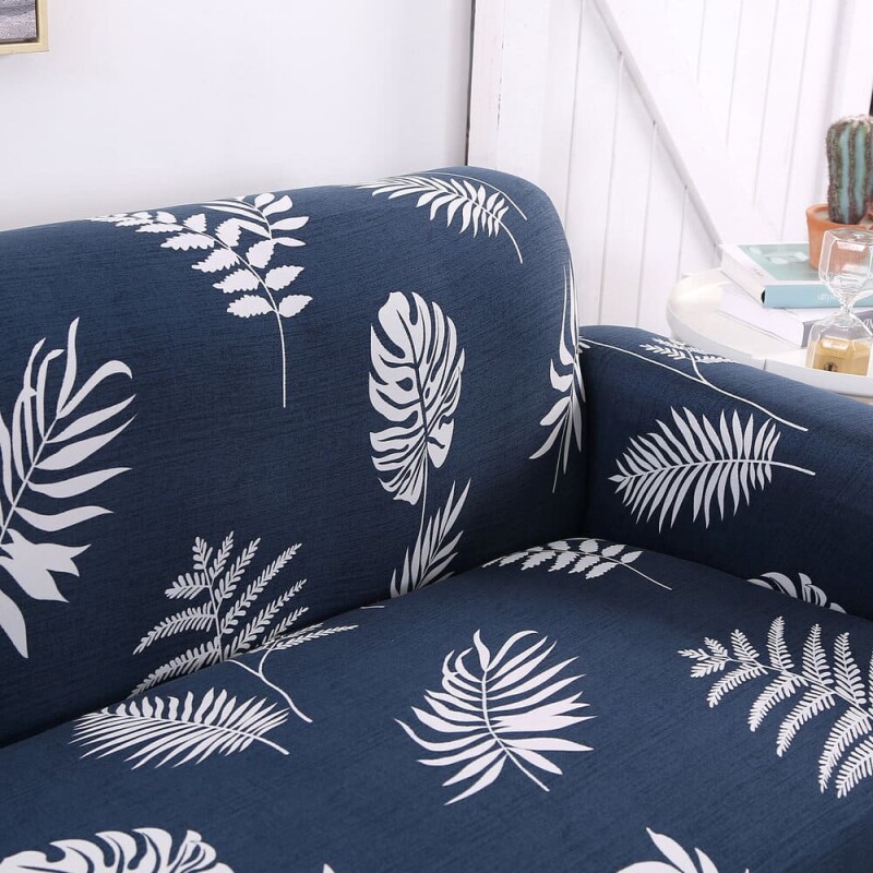 Funda Sillón 1 Cuerpo Estampada Hojas Azules