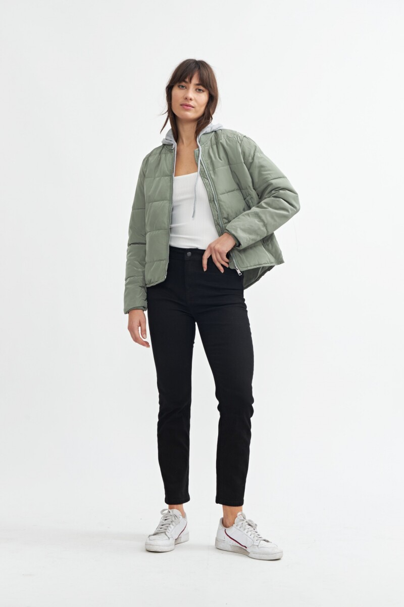 Campera capitoneada capucha en contraste - Mujer VERDE