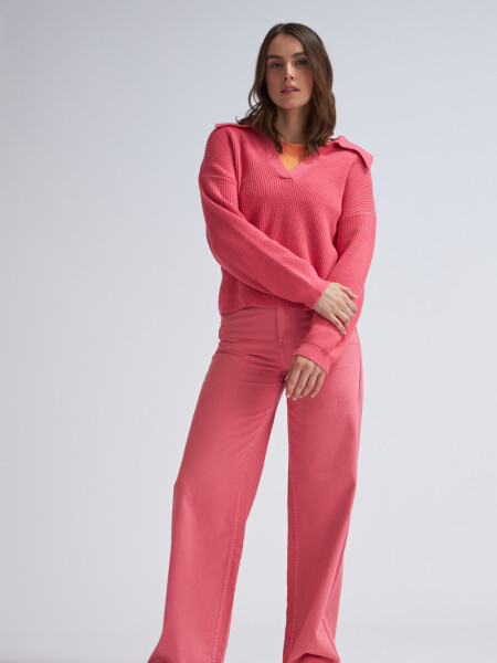 Sweater de punto cuello polo Rosado