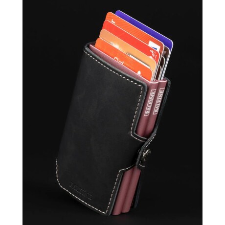 Billetera Baleine Double Kansas en Aluminio y Cuero con Protección RFID Dark Pink