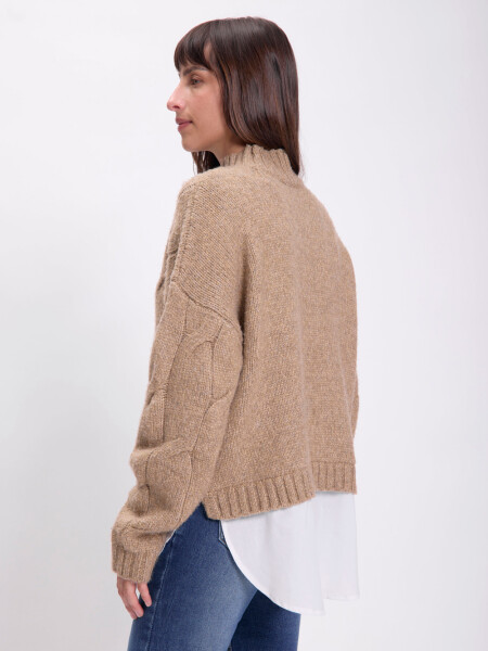 Sweater tejido cuello camisa Tostado