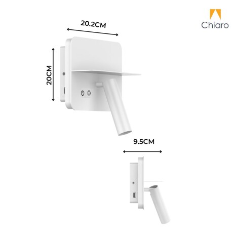 Portátil led de pared con SPOT, USB y DOBLE LUZ DIM 2700K BLANCA