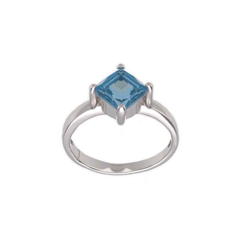 Anillo Rombo-Plata rodinada-Piedra Aguamarina-AN2014 conpiedra