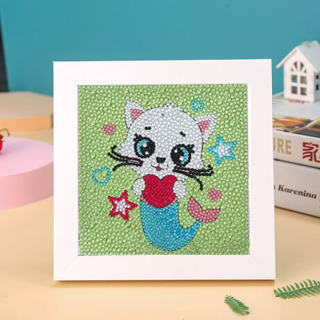 Cuadro De Gemas DIY Gatito Sirena