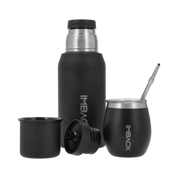 Set Termo de Acero Inoxidable Doble Capa y Doble Pico de 0,75 litros Color Negro + Mate con Tapa + Bombilla Set Termo de Acero Inoxidable Doble Capa y Doble Pico de 0,75 litros Color Negro + Mate con Tapa + Bombilla