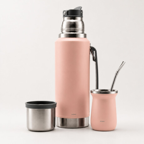 Set Matero Termo 1L Ac. Inox + Mate 160ml Térmico Completo Rosa