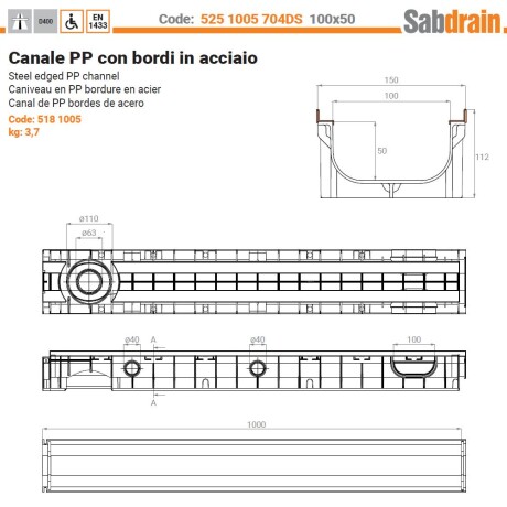 Canal de Drenaje SAB 100X50 BZ D400
