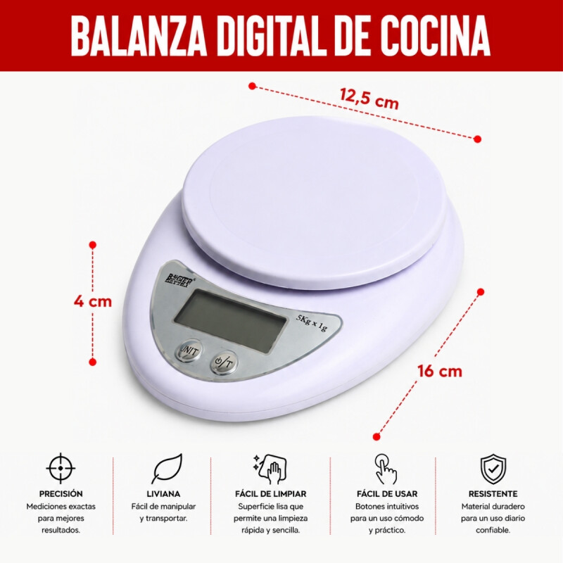 Balanza de cocina 16x12,5x4cm GRIS