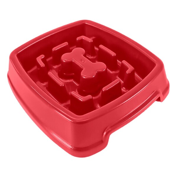 Plato Comedero Come Lento Perros Gatos Mascotas Plastico Color Variante Rojo