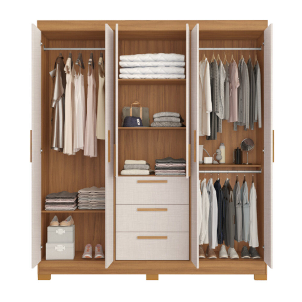 ROPERO 6 PUERTAS 2 CAJONES GUARDARROPA ARMARIO CLOSET PLACARD Color madera