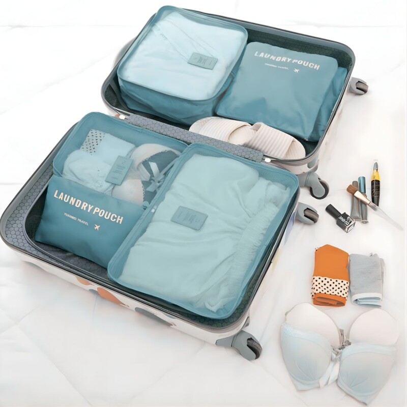 Set de 6 Organizadores de Valija Equipaje para Viaje Azul