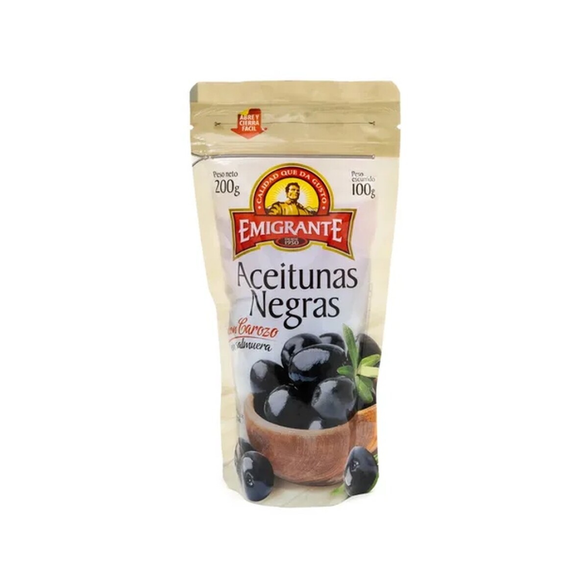 ACEITUNA EMIGRANTE 100G NEGRAS C/CAR DOY PACK 