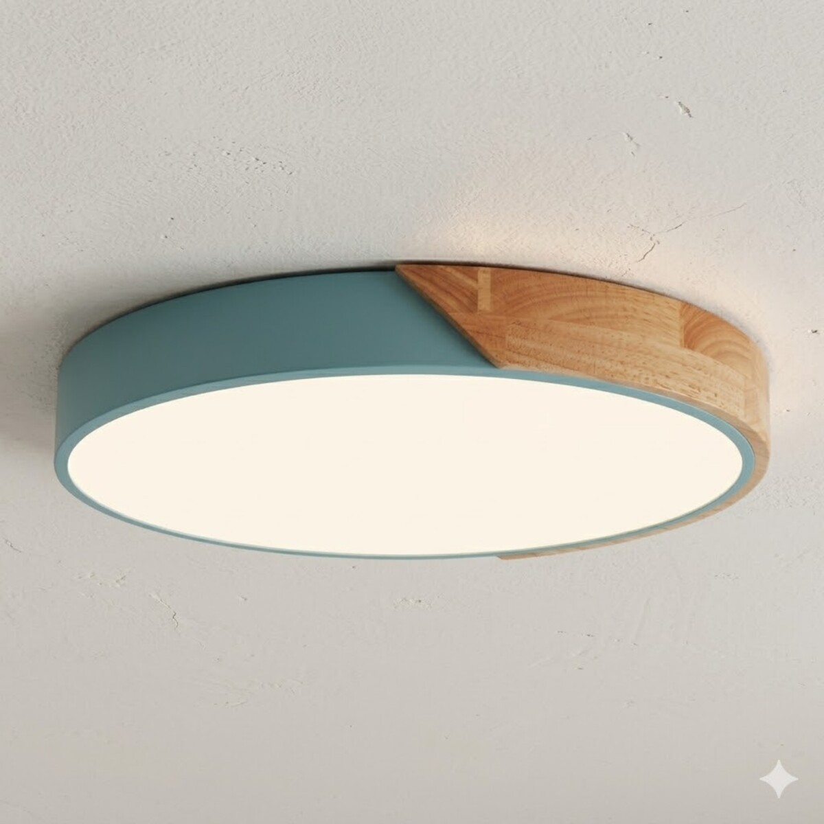 Plafón Led circular en madera y aluminio 30cm - Celeste agua 