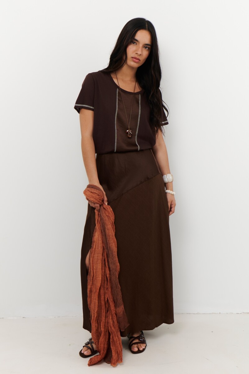 FALDA LINO SATEN MARRON