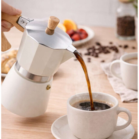 Cafetera italiana con mango simil madera 12 tazas Beige