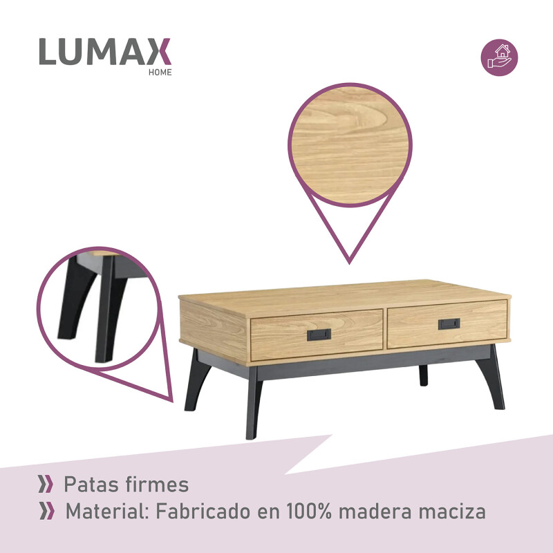 Mesa Ratona de Centro Living Lumax 2 Cajones 100% Madera Maciza Mesa Ratona de Centro Living Lumax 2 Cajones 100% Madera Maciza