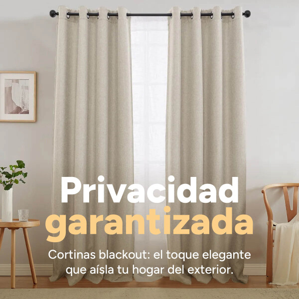Cortina 100% Blackout 2Paños 140x220 Textura Lino Doble Faz Variante Color Beige