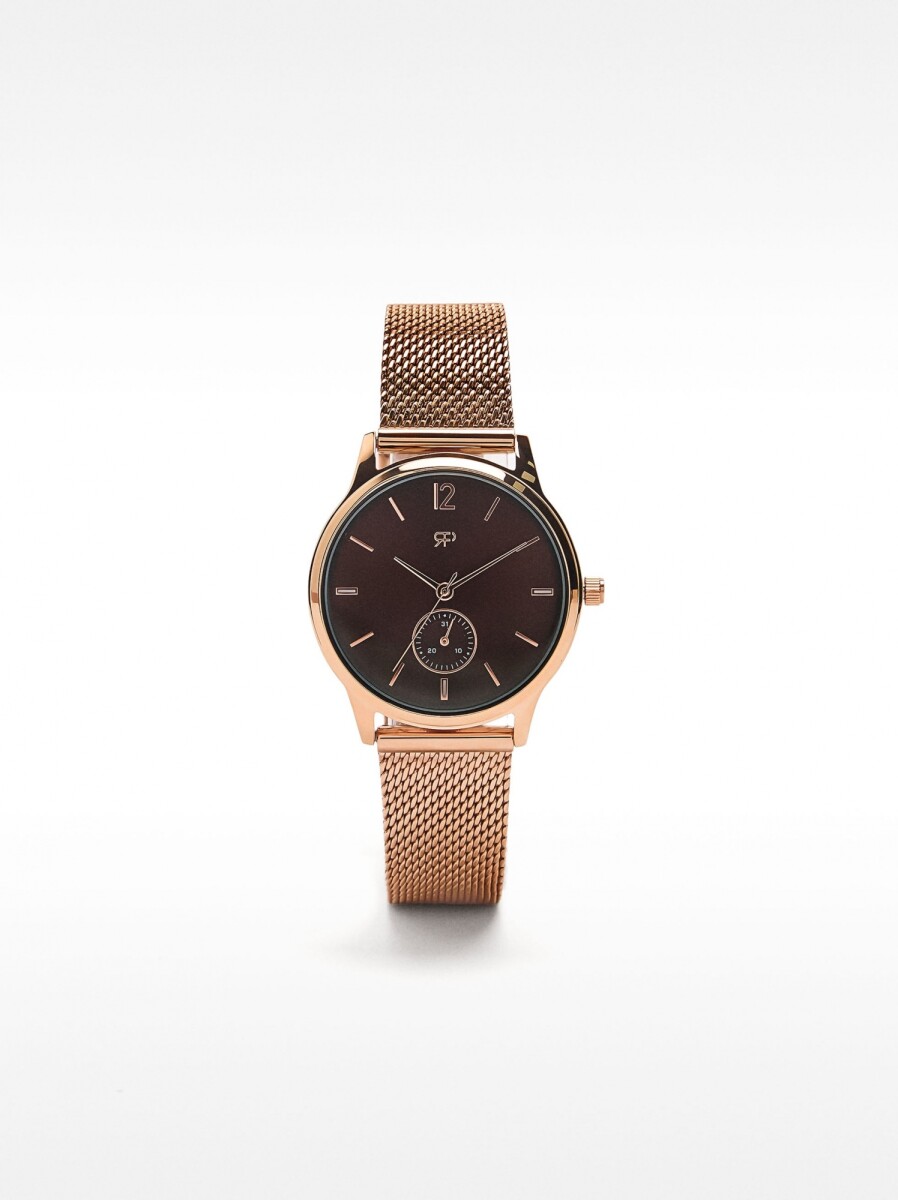 Reloj Pulsera De Malla Metálica De Acero - oro-rosa 