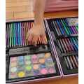 Valija 128 Piezas Marcadores Lápices Crayones Madera Rosa