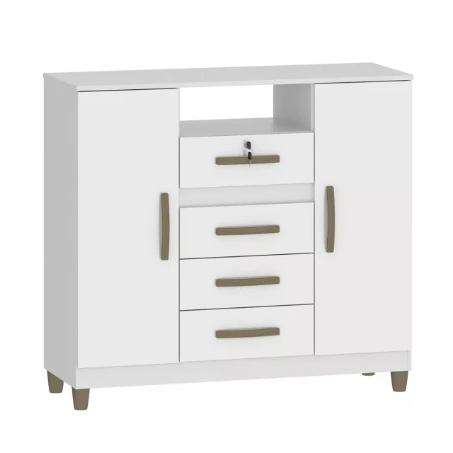 Cómoda cajonera 4 cajones 2 puertas - Con llave BLANCO