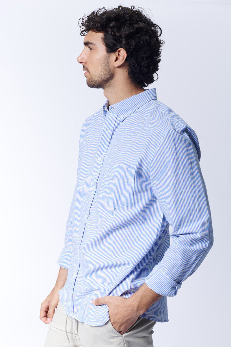 Camisa Con Lino Celeste