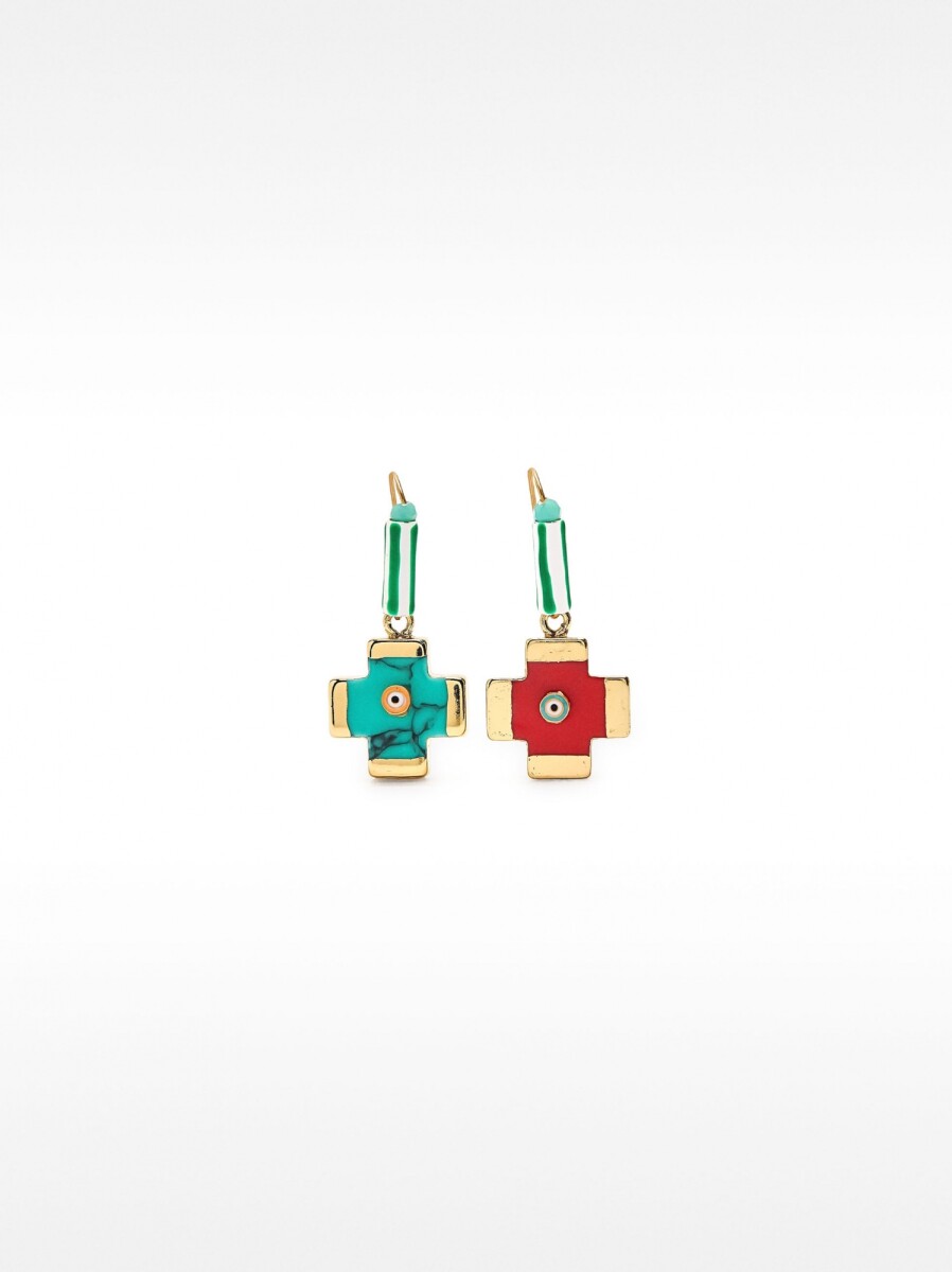 Pendientes De Cruz Esmaltada - multicolor 