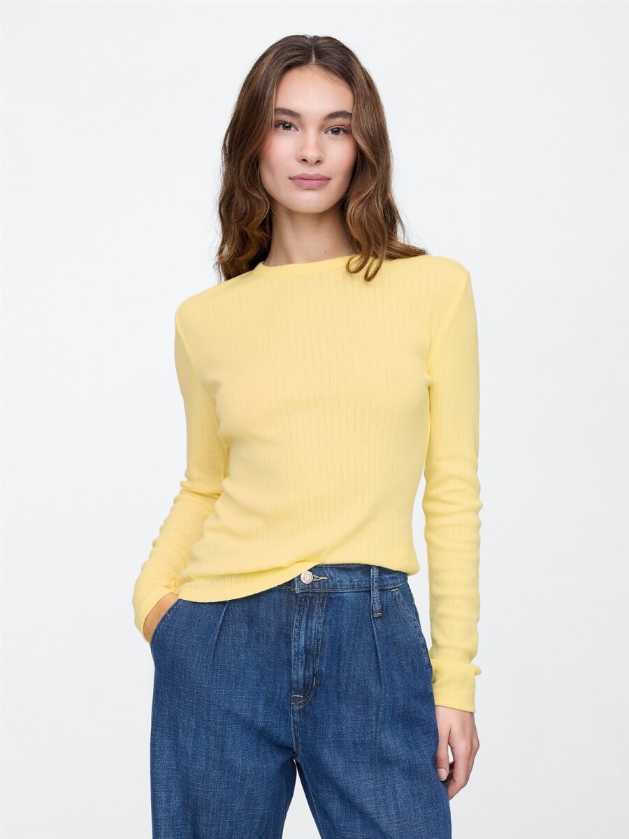 Remera Rib Pointelle Mujer - Pale Banana 12-0824Tcx 