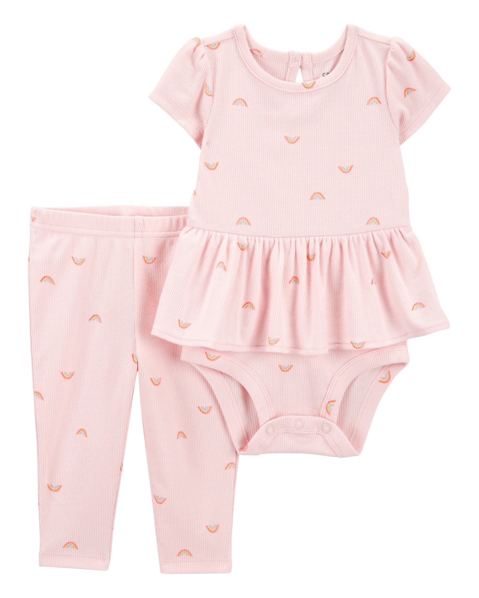 Set dos piezas de algodón, pantalón y body con volado, diseño arcoíris Sin color