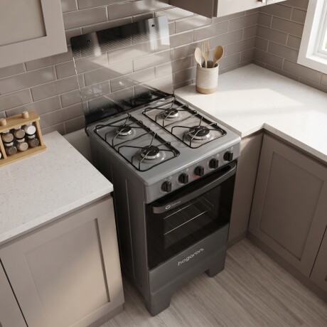 COCINA A GAS HOGARON GALWAY Cocina A Gas HOGARON Galway 4 Hornallas Mesa Acero Inoxidable, Horno 50L Limpia Fácil Y Encendido Manual - Titanium