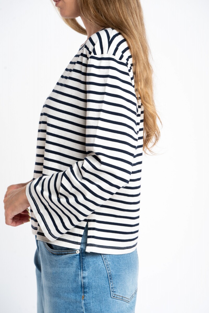 Remera Algodón Elastano Rayada Marino