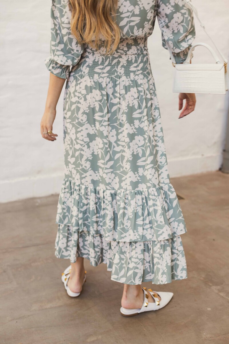 VESTIDO VALENTINA MAXI FLORAL GREENISH VESTIDO VALENTINA MAXI FLORAL GREENISH