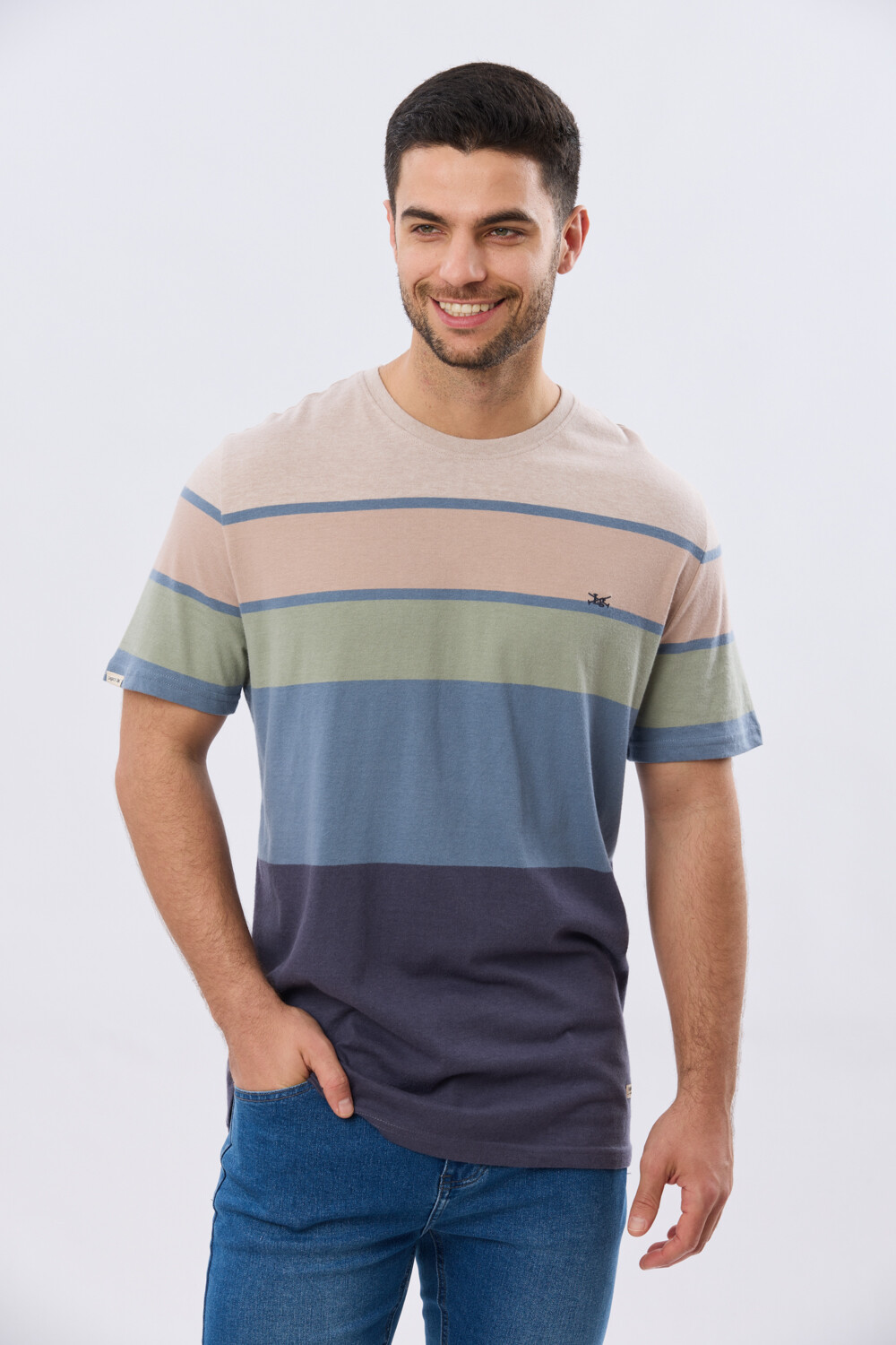 REMERA RAYADA DE ALGODÓN Beige