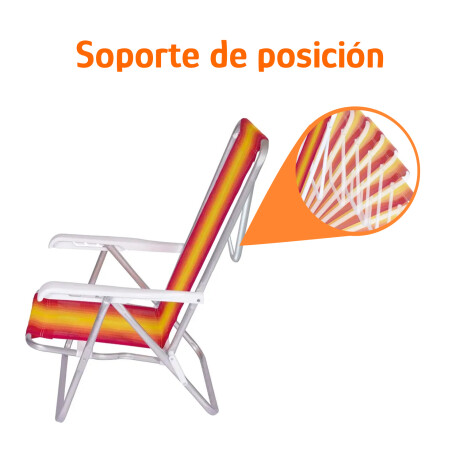 Silla Reclin 4Pos Aluminio 100Kg + Mesa Plastico Divisiones Rojo/amarillo