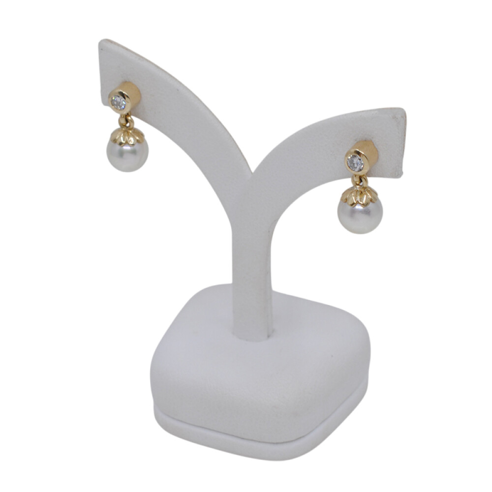 Caravanas oro 18k amarillo con brillantes y perlas de cultivo 7,5mm Caravanas oro 18k amarillo con brillantes y perlas de cultivo 7,5mm