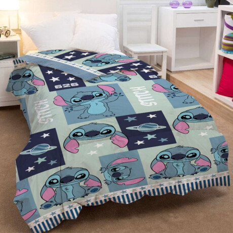 Colcha Infantil Stitch 1 Plaza 100% Microfibra Menta