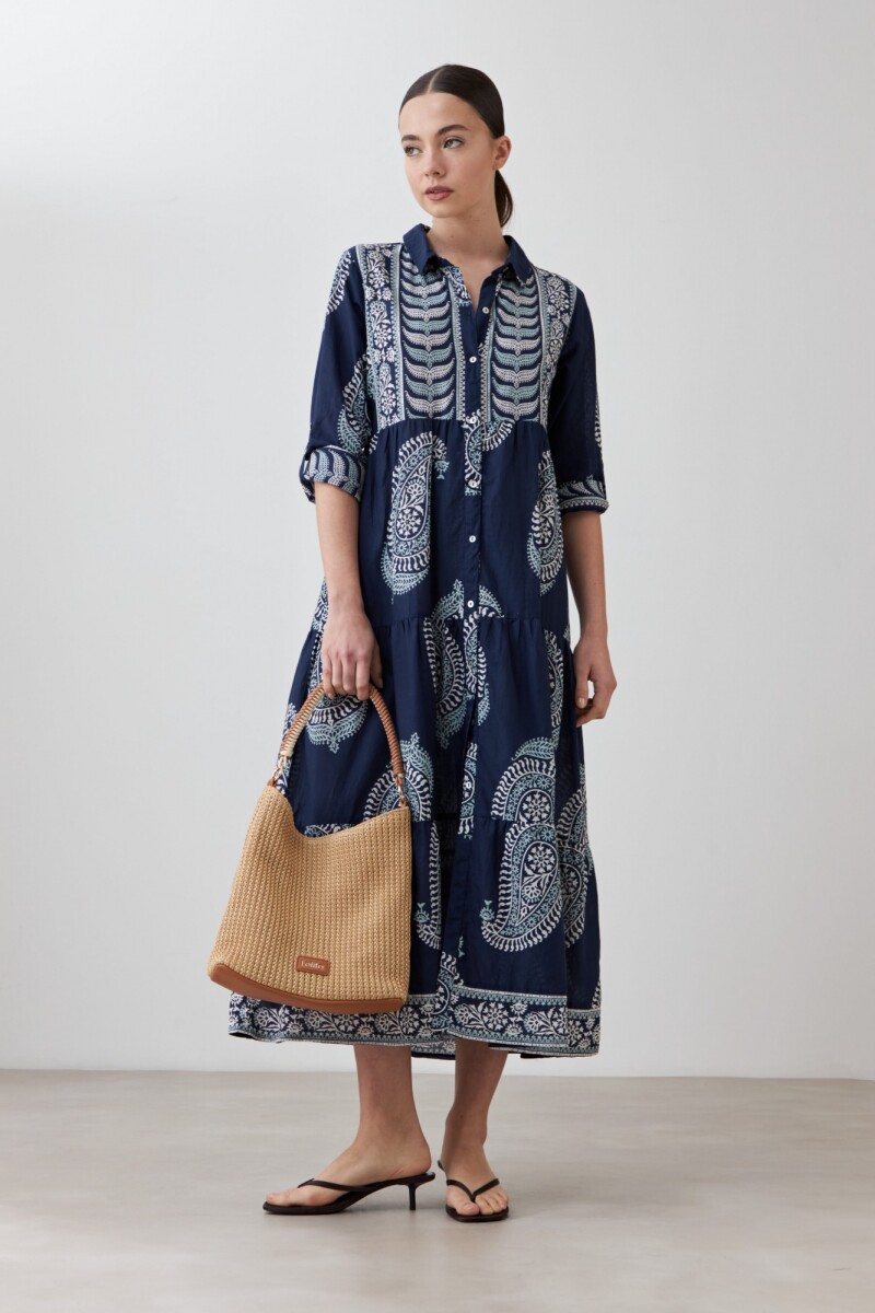 Maxi vestido estampado arabescos - azul marino 