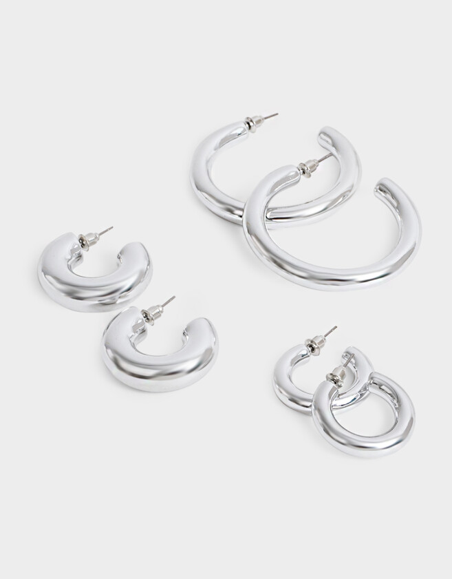 Aros Argollas Set Chunky Edition Set De Argollas Chunky Edition - Plateado